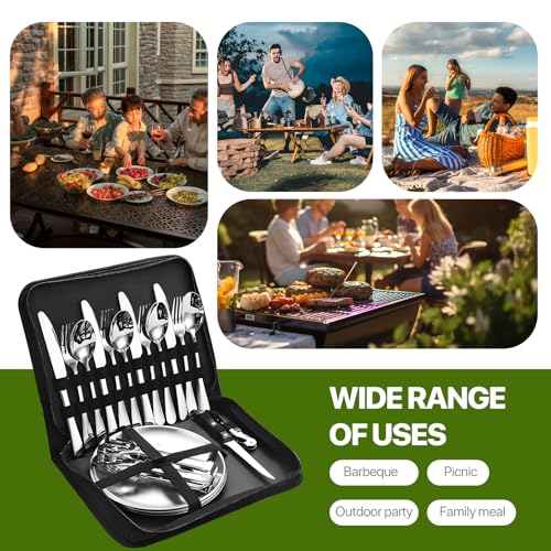 RoserRose Camping Geschirr Set für 4 Personen, 20-Teilig Tragbar Und Langlebig, Edelstahl Outdoor-Geschirr FüR Camping Und Picknick - Campinggeschirr, Ideal FüR Outdoor-AktivitäTen (Silber)