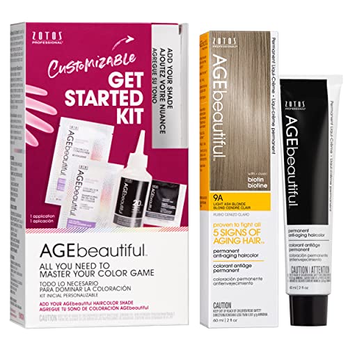 Image of AGE beautiful Permanent Hair Color Cream, 100% Gray Coverage Hair Dye with Biotin Anti-Aging Formula for Fuller, Thicker Hair, Professional Salon Quality