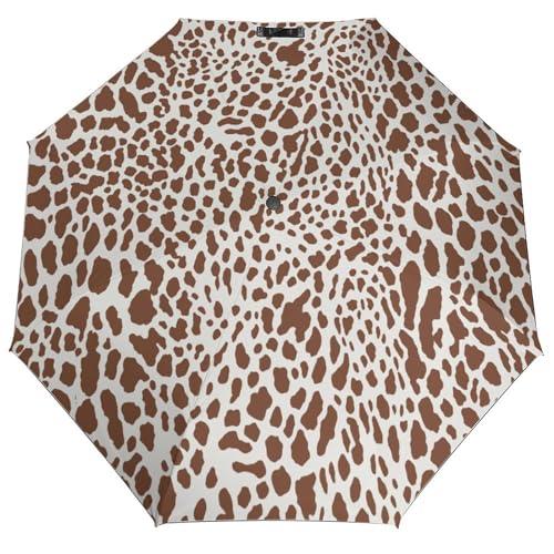 Parapluie de pluie pliable manuel à motif léopard africain et rayures marron