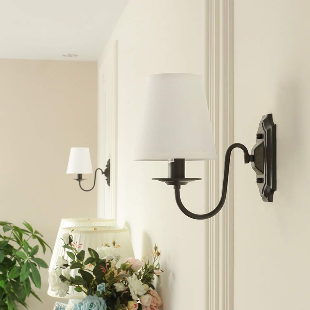 Aplique Pared Industrial posmoderno con Accesorios Acabado Negro, Soporte Metal, Aplique Pared con Pantalla Tela Blanca, lámpara Pared Loft, Bar, Cocina, Pasillo, iluminación