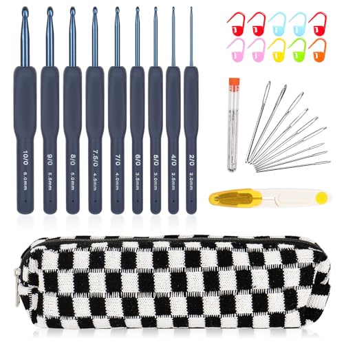 Aeelike Crochet Hooks Set 9 Sizes, 2.0-10.0mm Ergonomic Crochet Hook, Navy