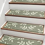 TANVILL Carpet Stair Treads, Non-Slip Stair Treads for Wooden Steps Indoor, 30”x8” Stair Runner for Pets Non Skid Wood Staircase Step Treads Reusable, Set of 4, Green