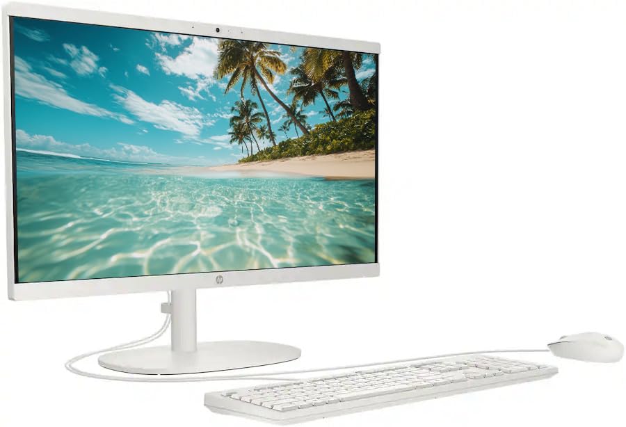 Image of HP 21.5 inch FHD All-in-One Desktop Computer, 32GB RAM 128GB UFS, Quad-Core Intel N100 Processor, Keyboard & Mouse Included, PLUSERA 8-in-1 Hub, Windows 11 Home, White