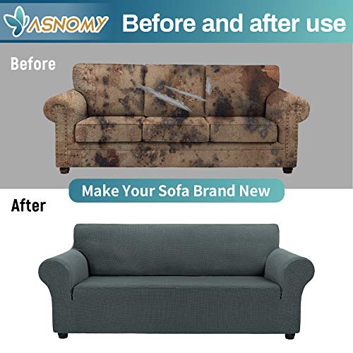 Asnomy Couch Covers For 3 Cushion Couch Stretch Sofa Covers Slipcovers, Pet Protector Furniture Covers For Dogs Cats Spandex Jacquard Fabric Small Checks （Large，Gray） #TOP5