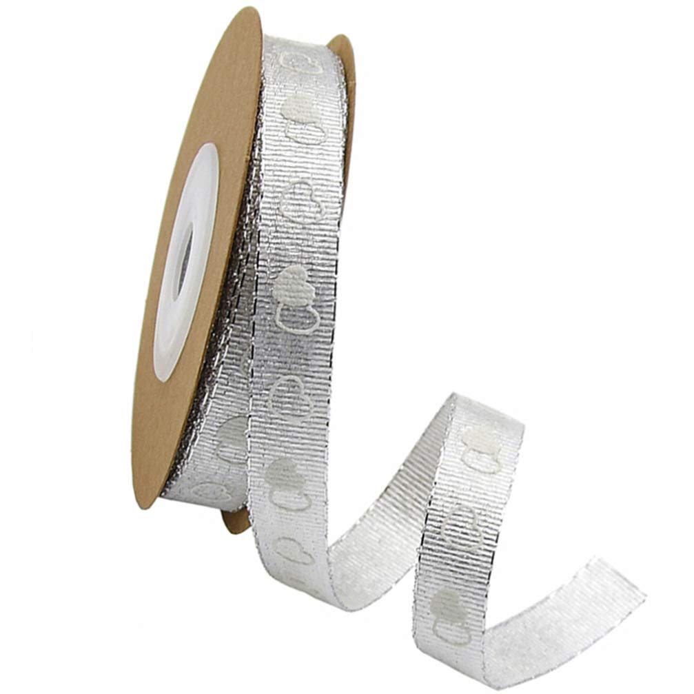 1 Roll Valentines Day Ribbons,10M Ribbon Heart Printed Polyester Packing Rope for DIY Wrapping (Silver)