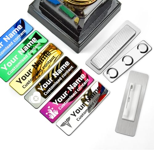 Image of Custom Magnetic Name Tags Customize Text Metal Engraved Personalized Badge