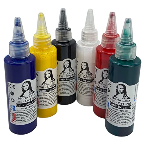 Monalisa Batikfarben-Set 6x70 ml. Batik Farben für T-Shirts. Stofffarben-Set 6 Farben je 70ml. Stofffarbe, Stoff Malfarben, Textilfarben, Tie-Dye, Textilmalfarben 6 x 70ml