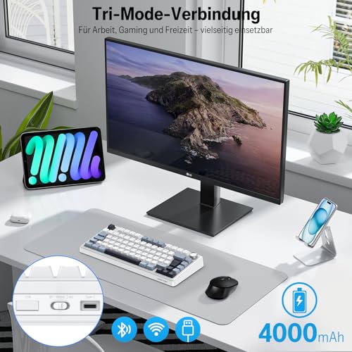 OMOTON Mechanische Tastatur Gaming, 2.4GHz/Type-C/BT, 75% Hot-Swappable Kabellos Tastatur mit Knopf, Gasket Struktur, RGB, Creamy Keybord Linearer Schalter, QWERTZ ISO-DE Layout, MK211 4