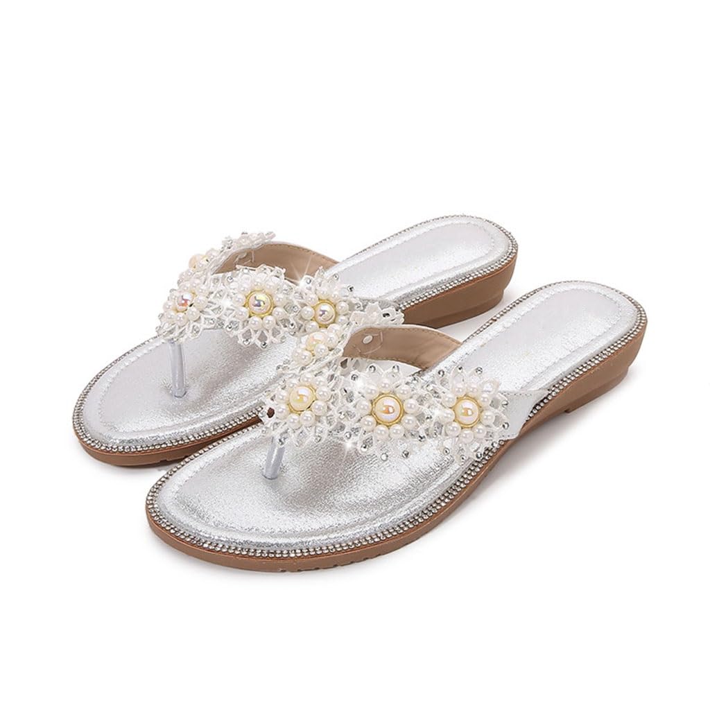 Sandales de plage pour femmes pieds sensibles avec strass et perles