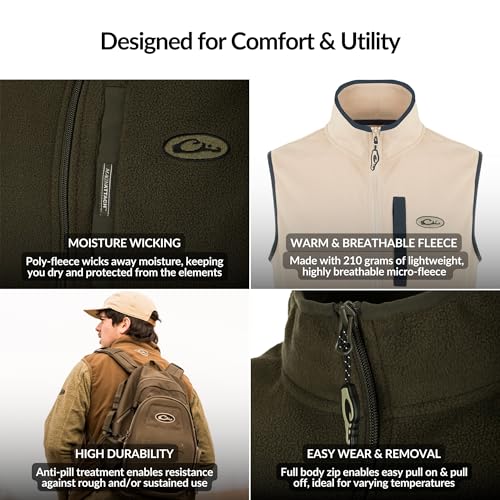 Image of Drake Waterfowl Camp Fleece Durable Moisture-Wicking Lightweight Breathable Full-Zip Casual Outdoor Hiking Vest with Pockets