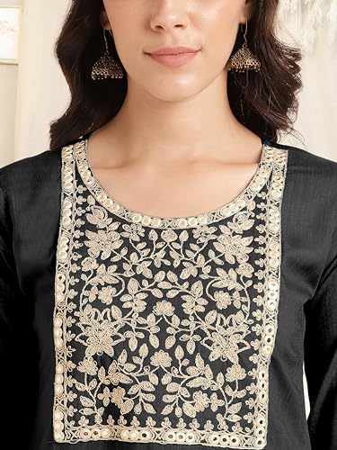 Image of MIRCHI FASHION Women's Straight Fit Rayon Sequins Embroidered and Polka Dots Printed Kurti Only