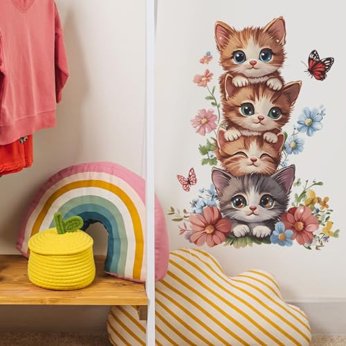 Vinilo Decorativo Gatos Apilados Acuarela para Niños miniatura 5