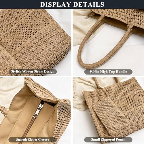 Bolso de playa tejido de paja para mujer miniatura 5