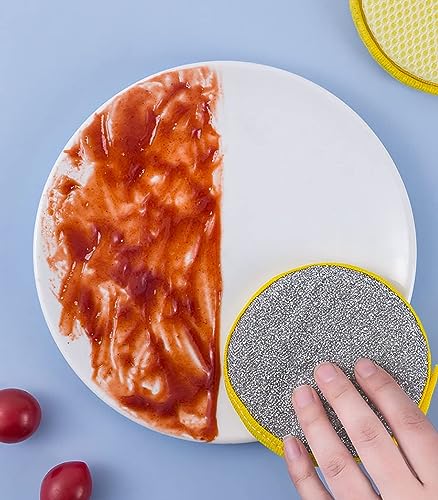 Image of Dish Sponges, Double Sided Non-Scratch Scrub Cleaning Sponges, Rough Scrubbers Side for Non-Stick Cookware, Soft Microfiber Scrub Side for Dishes, scrubber for kitchen (Multicolor, Pack of 5)