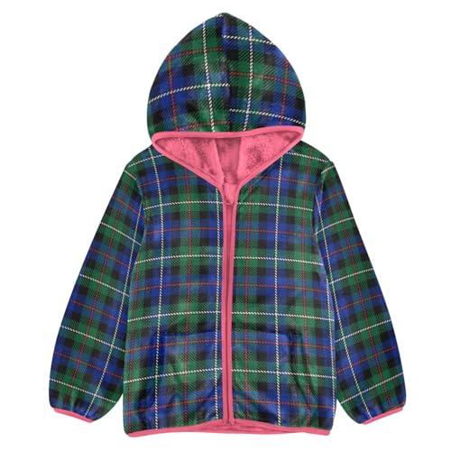 GuoChe Blu Verde Tartan Plaid Bambino Giacca Sherpa, Colorato, 4