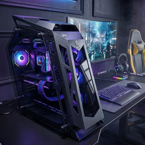 Image of Raptor Sentinel Open Frame Gaming PC Cabinet with 3 RGB Fans Included (Black /White) | mATX & Mini-ITX Support | Tempered Glass Panels | High Airflow Mid Tower Case for Gaming Builds