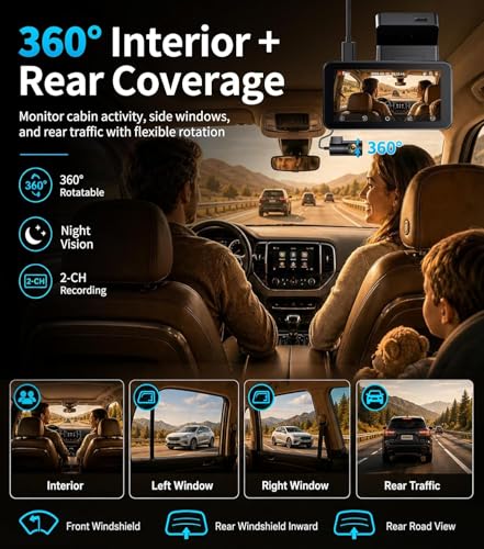 Image of 4K Dash Cam,5G WiFi Car Camera Built-in GPS,4K+1080P Dash Cam Front and Rear Inside,170 Wide Angle dashcam,24H Parking Mode with Loop Recording, Night Vision, 64GB Card,3-Inch Screen,Max 256GB