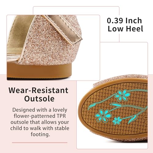 Image of Aomigoct Girls Dress Shoes Sandals : Gold 6 Big Kid Glitter Princess Flats for Birthday Wedding Party - Little Kid School Walking Shoe