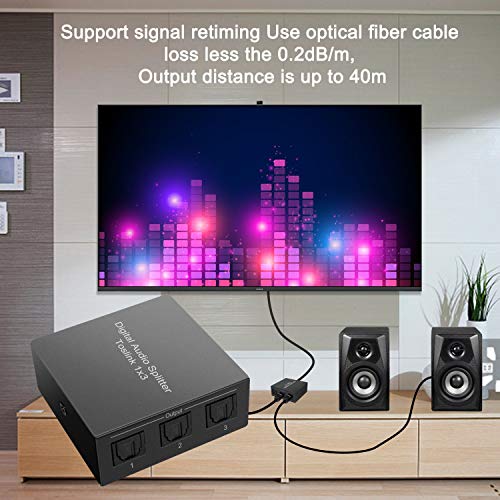 3 Port Toslink Splitter, Digital Optical Audio Splitter 1 Input 3 Output, SPDIF Toslink Fiber Audio Splitter Support LPCM 2.0/DTS/Dolby Digital, for Amplifier, Sound bar, Xbox, PS4, Blue-Ray, DVD Ect