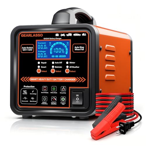 Heavy Duty 12V-24V Car Battery Charger with Auto Shutoff