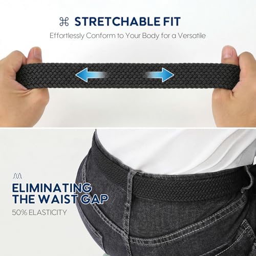 Image of SUOSDEY Men Stretch Braided Belt, Elastic Belt for Jeans Pants Casual Golf Belt 1 3 /8 inch
