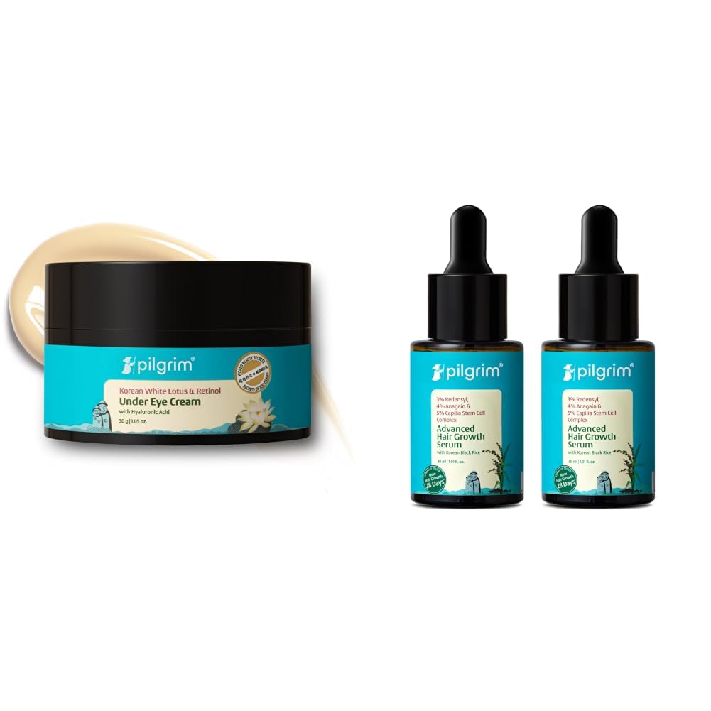 Pilgrim Korean Retinol Under Eye Cream for dark circles, Puffiness & Fine Lines with Vitamin C & Hyalur & Redensyl 3% + Anagain 4% + 5% Capilia Stem Advanced Hair Growth Serum with Rosemary, Controls-image-24