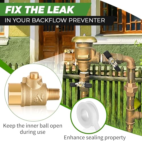 Image of Saillong 2 Pcs 1 /8'' Male x 1 /4'' Female Test Cock and PTFE Sealant Tape for Backflow Valve, Brass Test Cock for Preventing leaks, Fits Sprinkler Backflow Preventer of 1 /4'' Female Connector