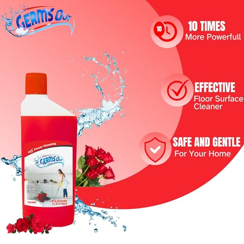Image of Floor Cleaner 500ml Liquid Non-Toxic Germ protection Formula, Rose Scented Surface & Floor Disinfectant, Kids & Pet Safe, Multi-Surface Cleaning Solution