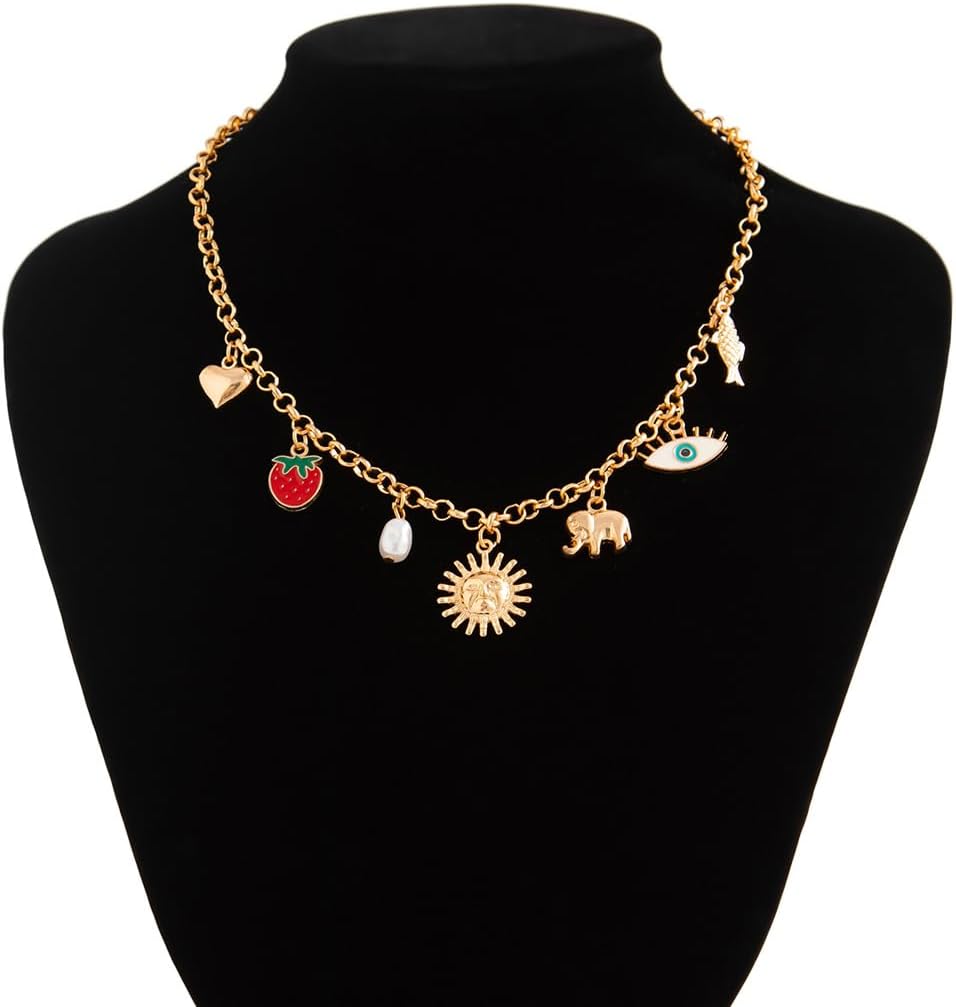 Gold Charm Necklace for Women Dainty Pearl Heart Choker Necklace Adjustable Sun Evil Eye Paperclip Chain Necklace Trendy Cowgirl Jewelry Presents - Image 7