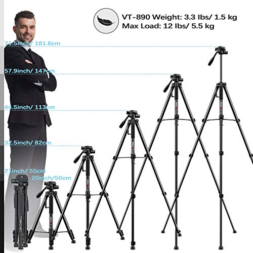 KINGJOY 71-inch Camera Tripod Aluminum Monopod Height 180 cm - Lightweight and Compact for Travel with 3-Way Swivel Head and Quick Release Plates for Canon Nikon DSLR Video Shooting - Thumbnail 6