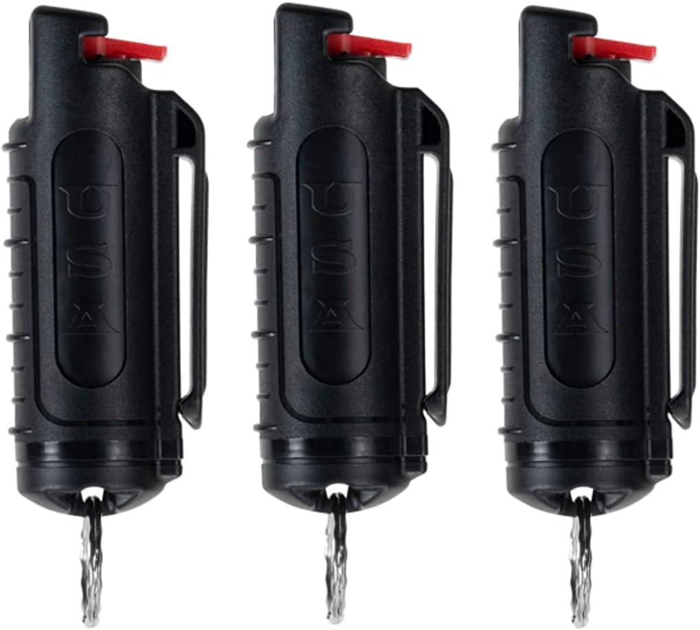 Keychain Pepper Spray Self Defense Belt Clip Holder- Tactical Safety Key Chain for Women & Men- Made in The USA- 3 Pack Black INJ