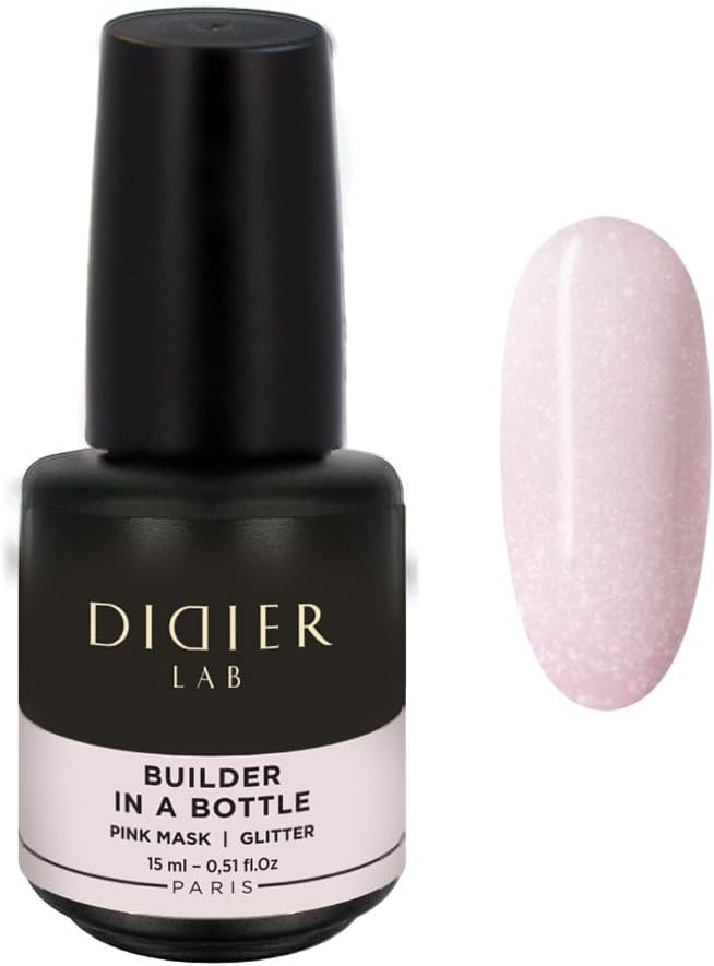 Didier Lab - Premium Nail Builder Gel in a Bottle Pink Mask Glitter Nail Gel - Strengthens Natural Nails - LED UV Builder Gel for Nails - Hard Gel Nail Builder for Nail Repair -Nail Gel Extension 15ml