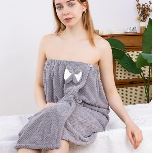 Spa Robe Bath wrap Towels for Women and Hair Drying Towel Waffle Spa Wraps with Pocket Adjustable Closure Lightweight Towel Wraps for Bath Shower (4, Gray)4