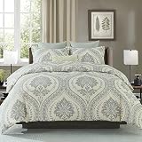 CozyDH Cotton Duvet Cover King - 100% Cotton 400 Thread Count Beige Duvet Cover Set King Size, Soft and Breathable Floral Damask Paisley King Bedding Set for All Season (King, 104'x90', NO Comforter)