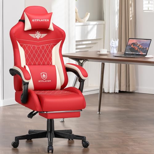 Sedia da gaming, ergonomica, in pelle PU con supporto lombare, sedia PC con schienale allargato, portata fino a 150 kg, colore rosso - Sedia gaming - Immagine 8