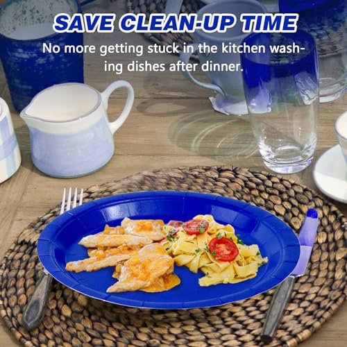Image of Royal Blue Disposable Paper Plates, 9 Inch Dinner Plates, 50 Count Bulk | Colored and Sturdy Durable Party Plates, for Birthday, Halloween, Christmas, Baby & Bridal Showers, BBQ, Pizza & Sandwiches