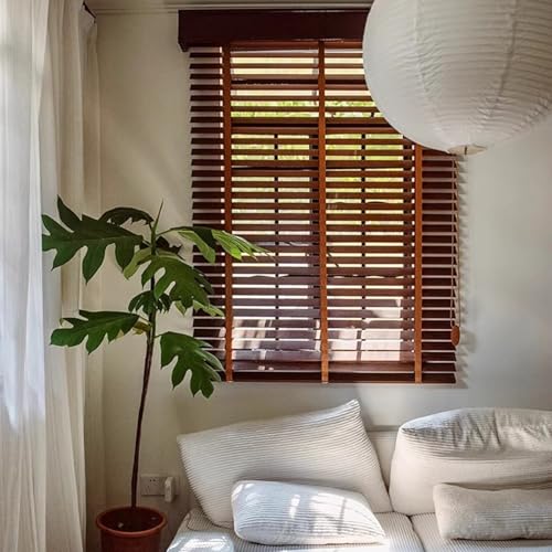 Persiana Veneciana Madera a Medida W 25-160cm × H 60-280cm, Persianas Venecianas de Madera Lamas de 5cm Horizontales, Cortinas de Opacas Privacidad para Ventanas/Puertas