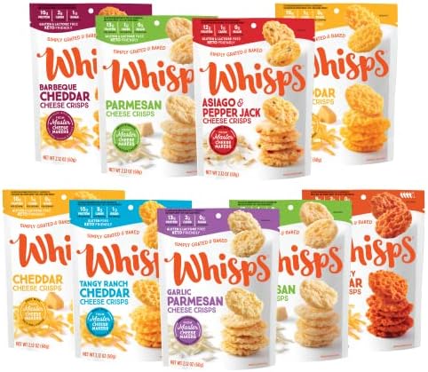Whisps Cheese Crisps - Cheese Snacks, Keto Snacks, 20-29g of Protein Per Bag, Low Carb, Gluten & Sugar Free, Great Tasting Healthy Snack, All Natural Cheese Crisps - Variety, 2.12 Oz (Pack of 9)