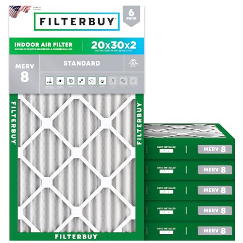 Filterbuy 20x30x2 MERV 8 Pleated Air Filter (6-Pack) – Made in USA