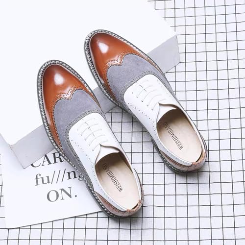 Men's Two Tone Patchwork Brogue Oxfords Shoes Fashion Classic Round-Toe Lace Up Low Top Leather Dress Shoes Hand Stitched Business Formal Derby Shoes3