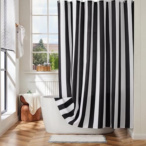 Ohocut Vertical Striped Shower Curtain Cute Retro Vintage Stripe Bathroom Shower Curtain Waterproof Polyester Fabric Modern Bath Curtain for Bathroom 72x72 Inches Black and White