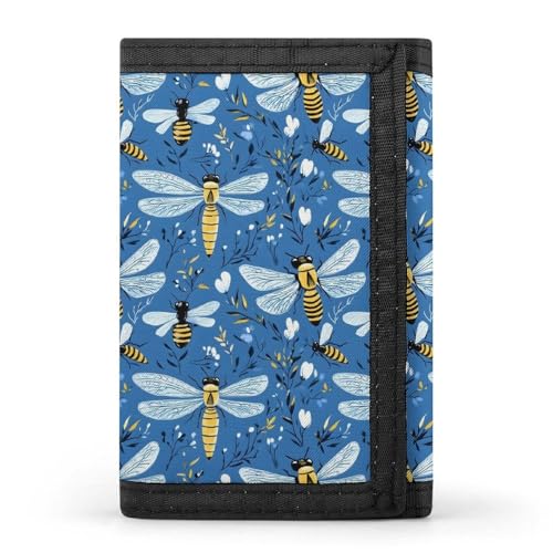 Blue Bee Dragonfly Print Wallet for Men, 8 Credit Card Holder Slim Minimalist Front Pocket Small Mens Bifold Wallets
