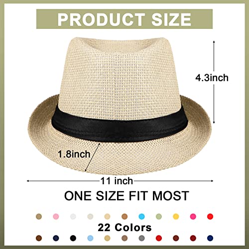JaGely 22 Pcs Panama Hat Men Straw Bulk Cuban Short Brim Hats for Men Women, 22 Colors