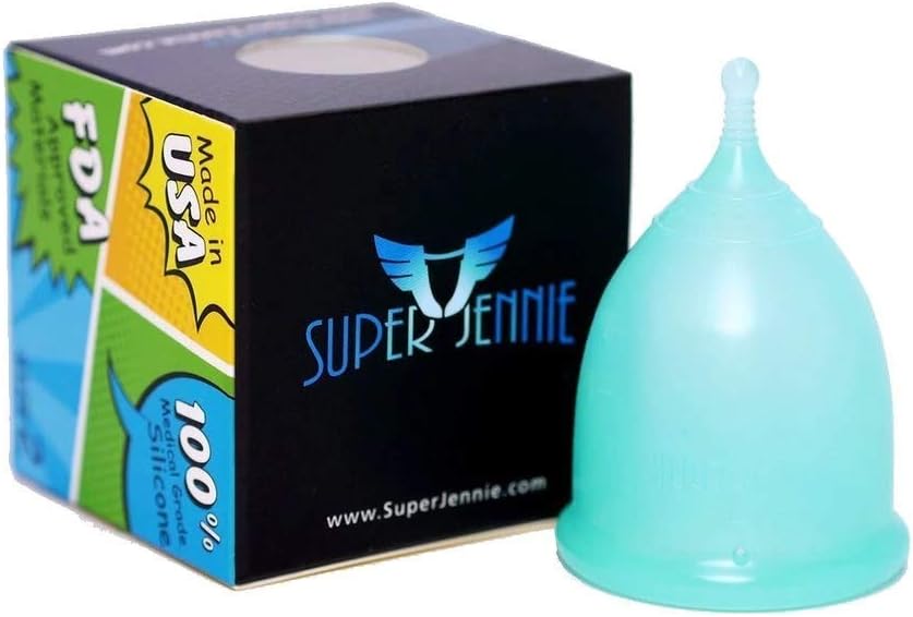 Super Jennie Small Menstrual Cup - High Capacity Period Cup - A Life Saver for Heavy Flow Users - Soft, Flexible - Tampon Pad Alternative - Made in USA - Small Teal