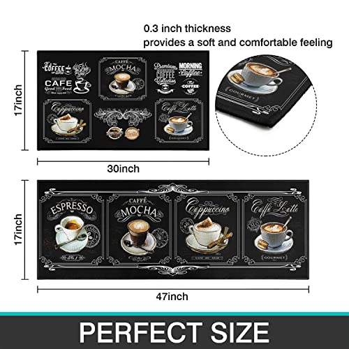 Faptoena Black Coffee Kitchen Rugs And Mats Set Of 2 Coffee Cup Latte Mocha Art Decoration Non Slip Super Absorbent Kitchen Sink Mats Waterproof And Washable Runner Rugs For Laundry Room #TOP5