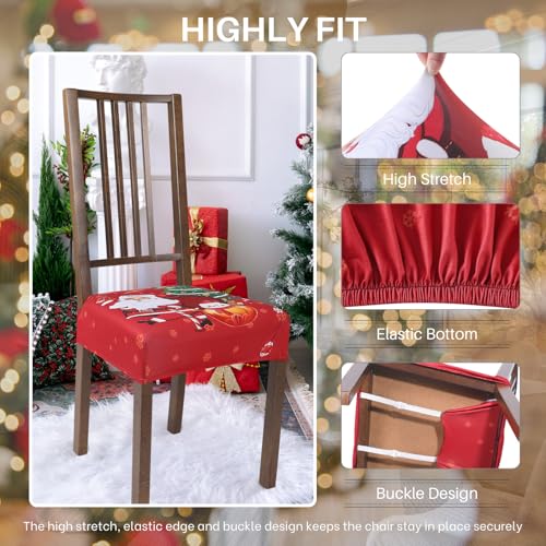 Image of SearchI Christmas Dining Chair Seat Covers Set of 4, Soft Stretch Xmas Seat Covers for Dining Chairs, Dining Room Seat Covers for Christmas Decoration(Rear-Covered, Santa Claus)