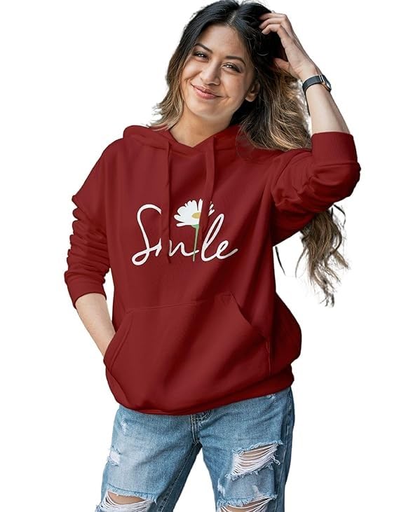 Image of Women's Printed Fleece Hoodie Sweatshirt | Soft Warm Winter Hooded Top for Women & Girls