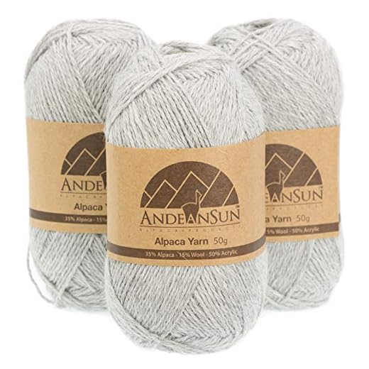 (3 Small Gorgeous Skeins) Alpaca Yarn Blend Umayo [657 Yards Total] Light Grey, 2 Fingering