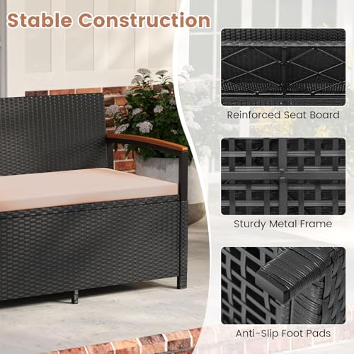 Image of Tangkula 46 Gallon PE Rattan Outdoor Bench with Storage & Cushions