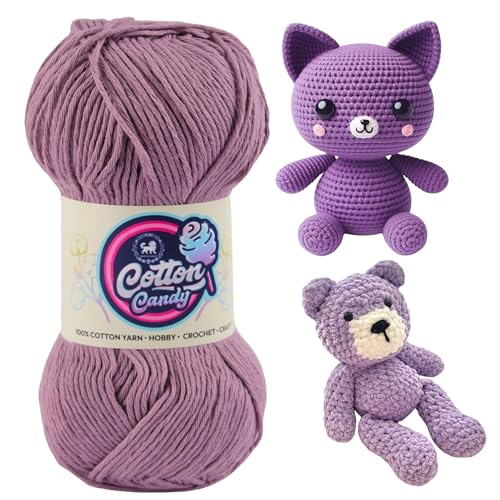 Image of NESTNHAVEN Cotton Candy 100% Cotton Yarn - (100g, 185 Meters) - Luxury Yarn for Crochet, Amigurumi, Embroidery, Toys, Garments, Flowers and Hobby, Projects. (Deep Purple) | (500 Gm)